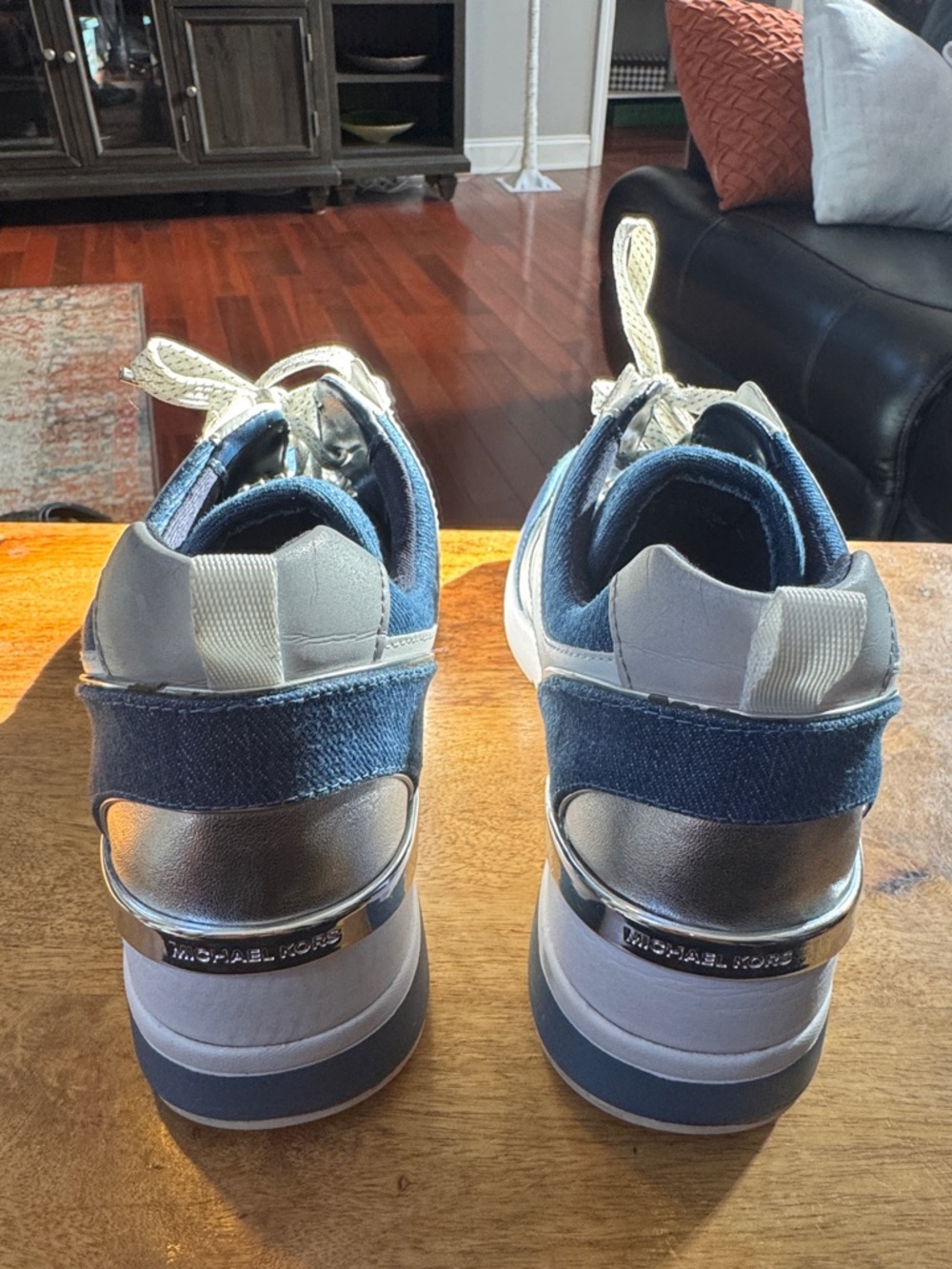 Michael Kors Blue Denim and White Leather Low-Top Sneakers - Picture 2 of 5